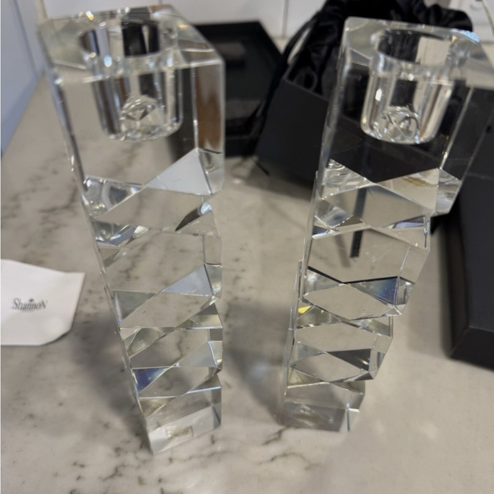 NWOT Vintage Shannon Crystal Lighting By Design 8" Candlestick Pair